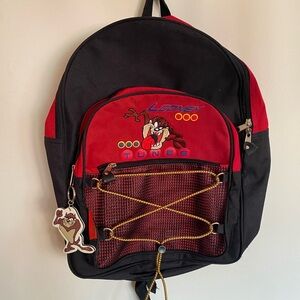 Vintage 1999 Looney Tunes Taz Red Backpack with Keychain